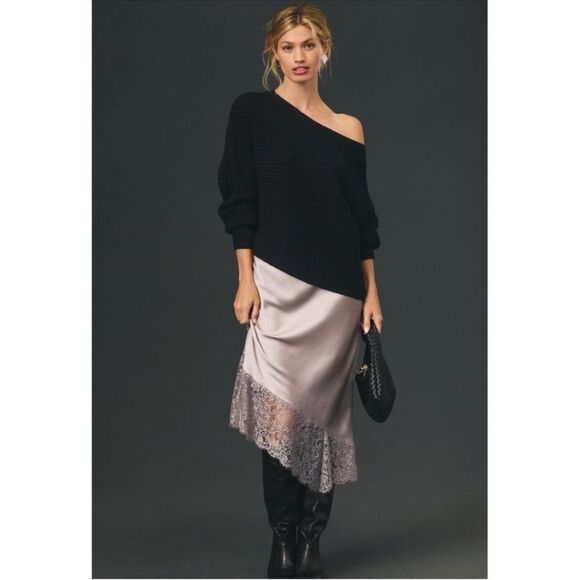 Anthropologie Sweaters - By Anthropologie Asymmetrical Black Cropped Pullover Sweater